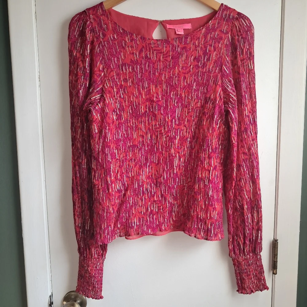 Lilly Pulitzer Alfreda Long Sleeve Blouse Red Purple Size 16